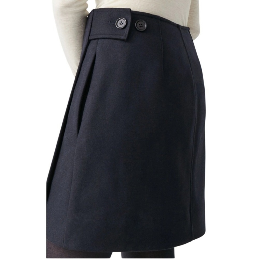 COS Short Wool Skirt Navy Blue Contrast Stitch Wrap Mod Mini Skirt EUR 36 US 6 - Picture 3 of 8